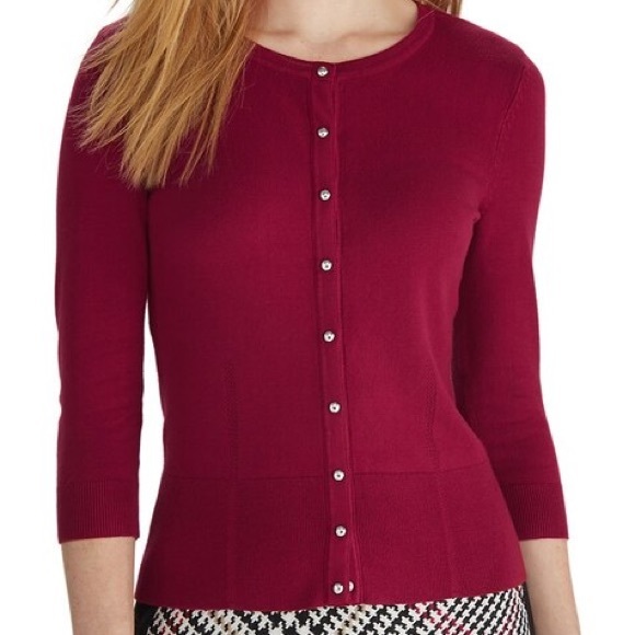 WHBM 3/4 Sleeve Crewneck Shiny Snap Cardigan - Picture 4 of 16